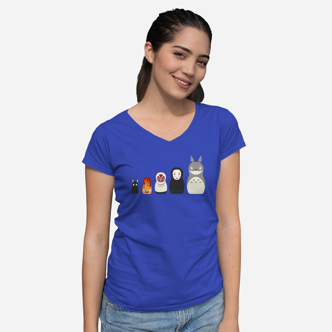 Doll Friends-womens v-neck tee-ChocolateRaisinFury