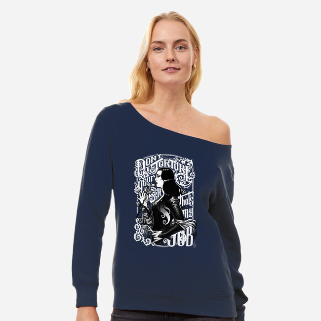 Don't Torture Yourself-womens off shoulder sweatshirt-MedusaD