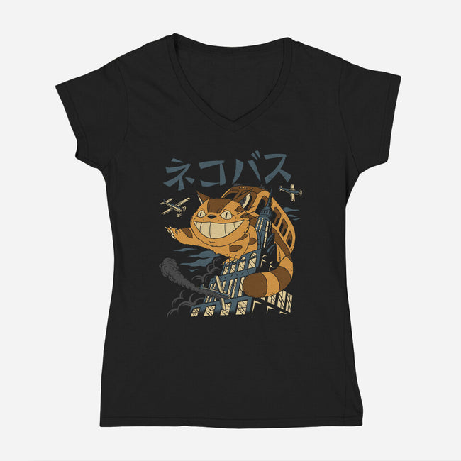 Catbus Kong-womens v-neck tee-vp021