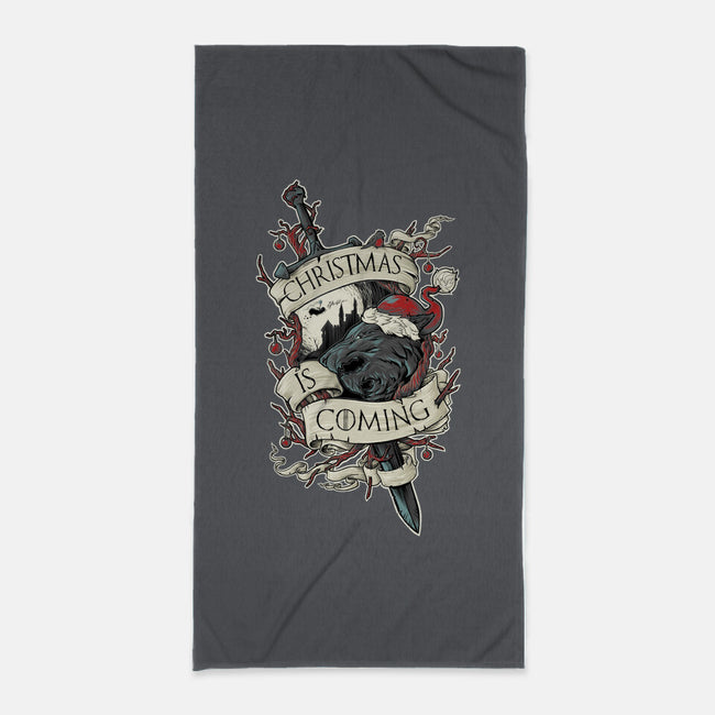 Christmas Is Coming-none beach towel-RobotArmy