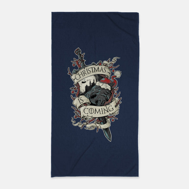 Christmas Is Coming-none beach towel-RobotArmy