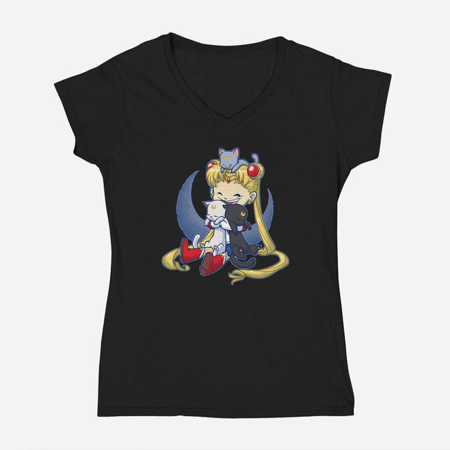 Crazy Moon Cat Lady-womens v-neck tee-DoOomcat