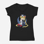 Crazy Moon Cat Lady-womens v-neck tee-DoOomcat