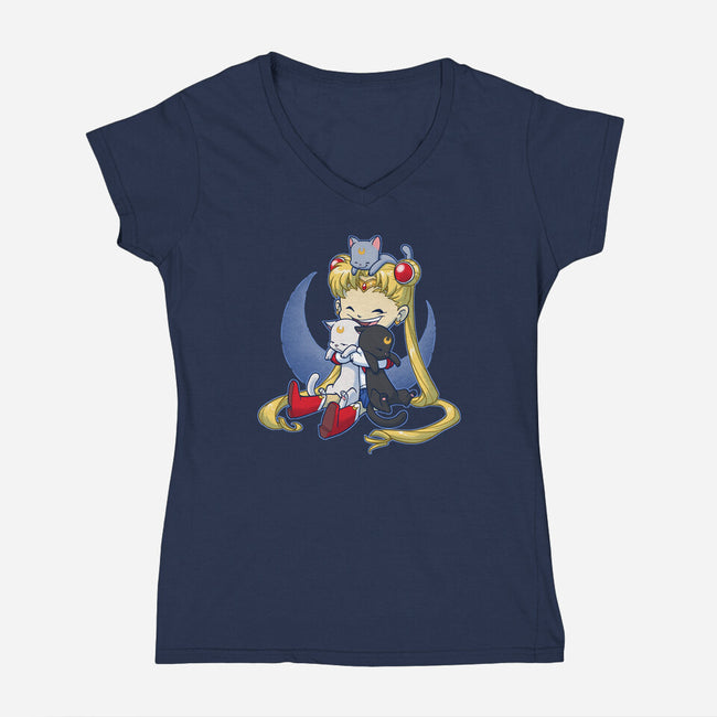 Crazy Moon Cat Lady-womens v-neck tee-DoOomcat