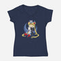Crazy Moon Cat Lady-womens v-neck tee-DoOomcat