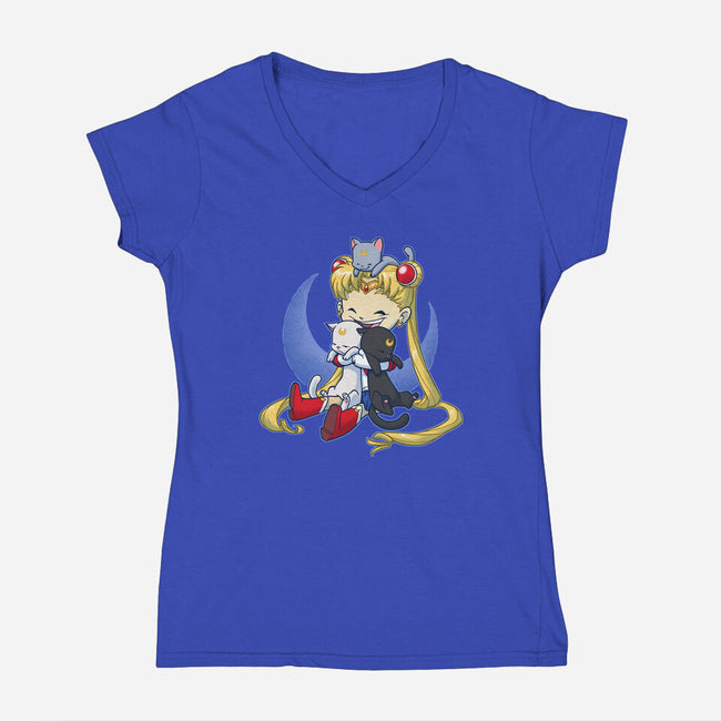 Crazy Moon Cat Lady-womens v-neck tee-DoOomcat
