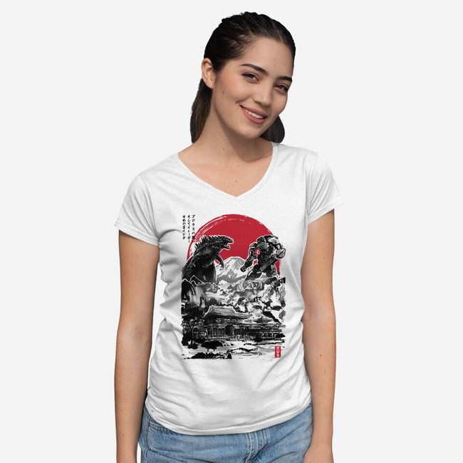Battle of the Ages-womens v-neck tee-DrMonekers