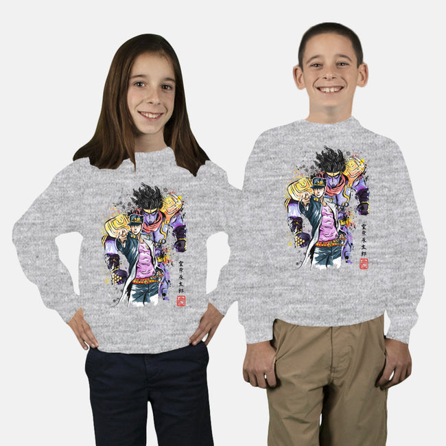 Bizarre Adventure Watercolor-youth crew neck sweatshirt-DrMonekers