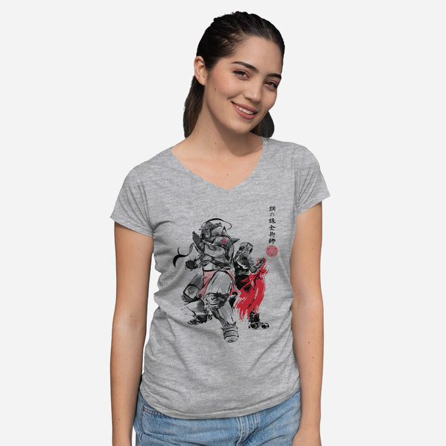 Brotherhood Sumi-e-womens v-neck tee-DrMonekers