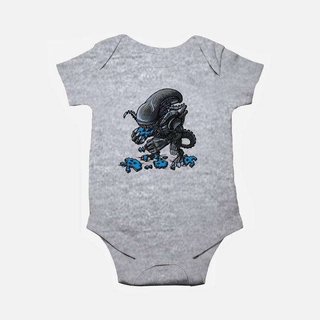 Alien Eats Alien-baby basic onesie-Letter_Q
