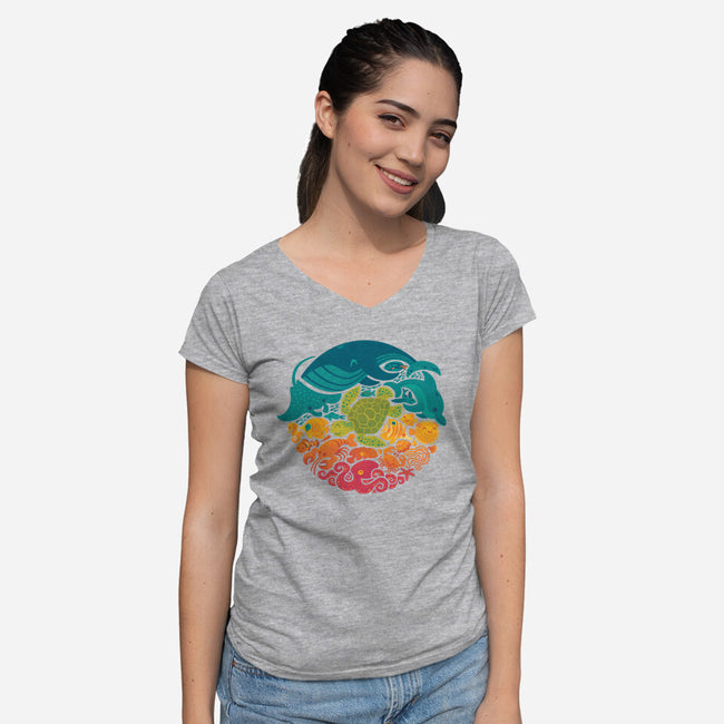Aquatic Rainbow-womens v-neck tee-Waynem