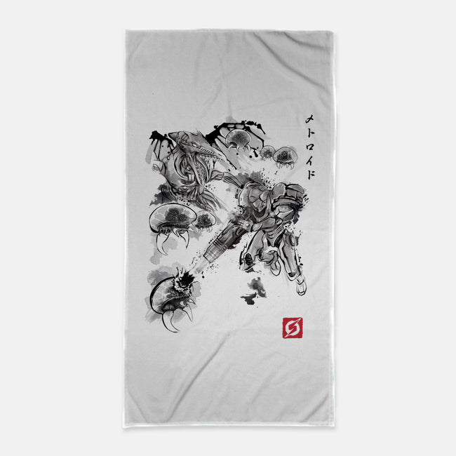 Attack of the Space Pirates Sumi-e-none beach towel-DrMonekers