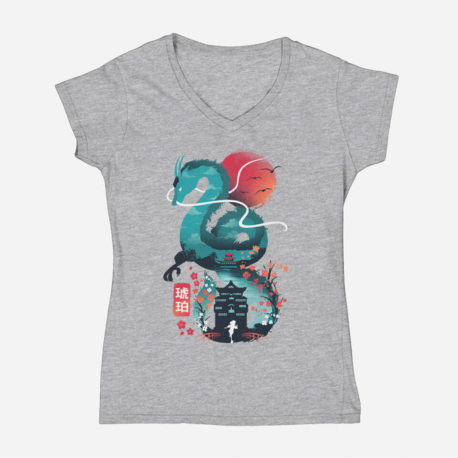 UKIYO E DRAGON-womens v-neck tee-dandingeroz