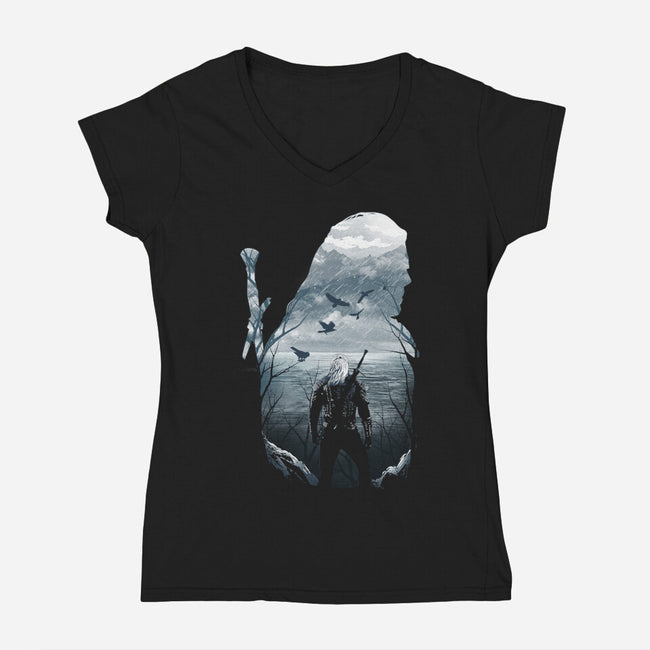 Wild Hunt Silhouette-womens v-neck tee-dandingeroz