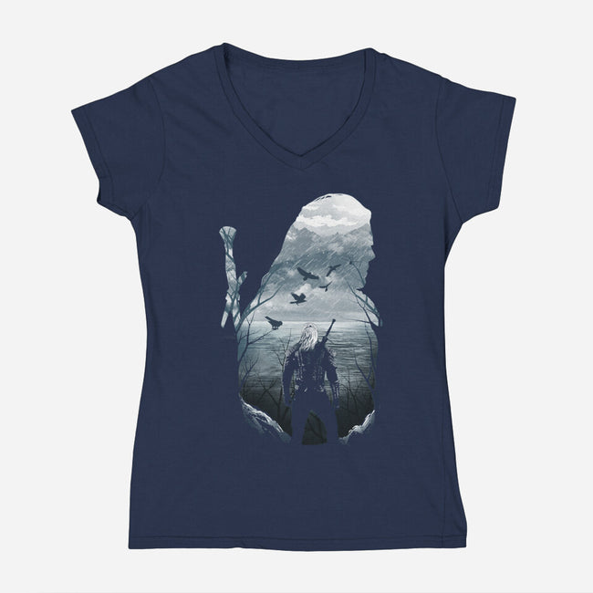 Wild Hunt Silhouette-womens v-neck tee-dandingeroz