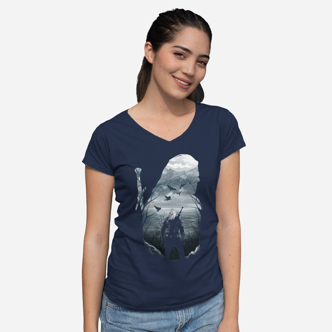 Wild Hunt Silhouette-womens v-neck tee-dandingeroz