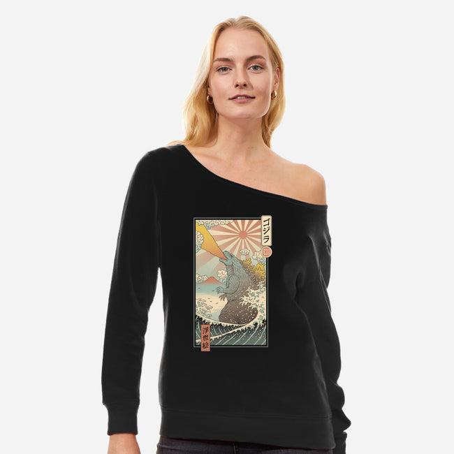 King Kaiju Ukiyo-E-womens off shoulder sweatshirt-vp021