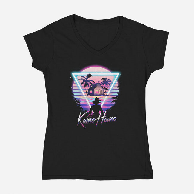 Kame Island Postcard-womens v-neck tee-dandingeroz