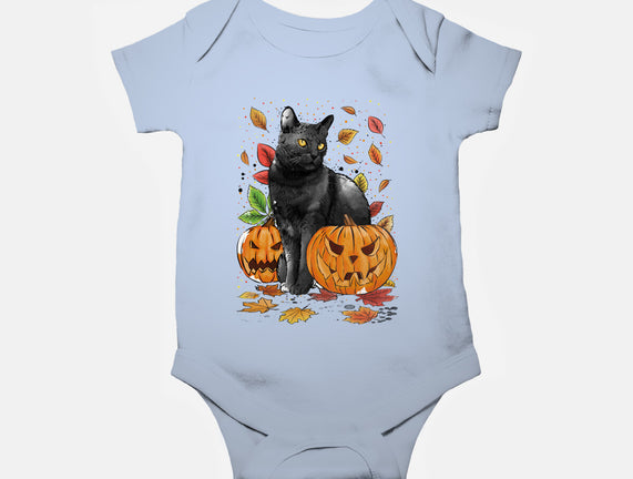 Cat Leaves and Pumpkins