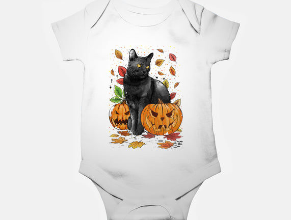 Cat Leaves and Pumpkins