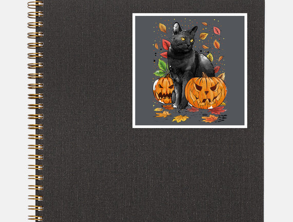 Cat Leaves and Pumpkins