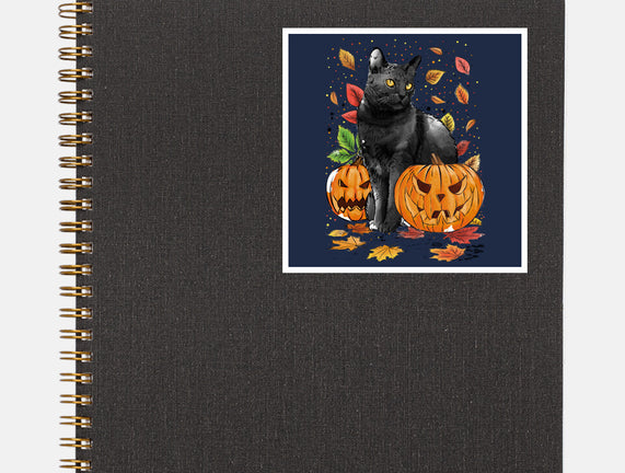 Cat Leaves and Pumpkins