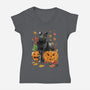 Cat Leaves and Pumpkins-womens v-neck tee-DrMonekers