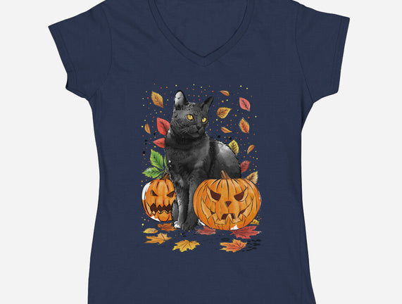 Cat Leaves and Pumpkins