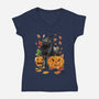 Cat Leaves and Pumpkins-womens v-neck tee-DrMonekers