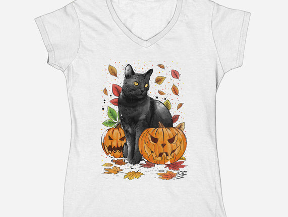 Cat Leaves and Pumpkins