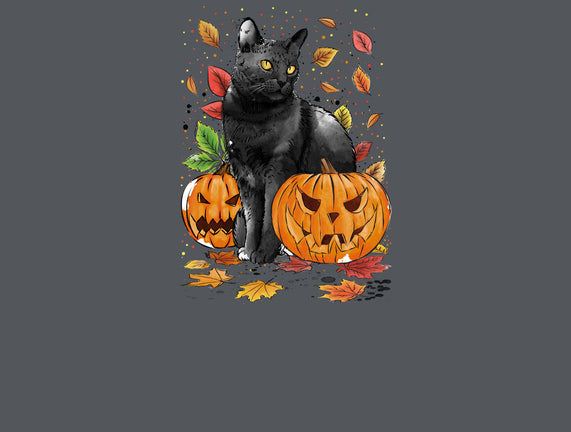 Cat Leaves and Pumpkins