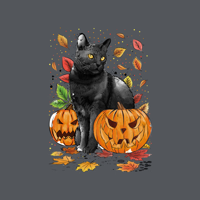 Cat Leaves and Pumpkins-none stretched canvas-DrMonekers