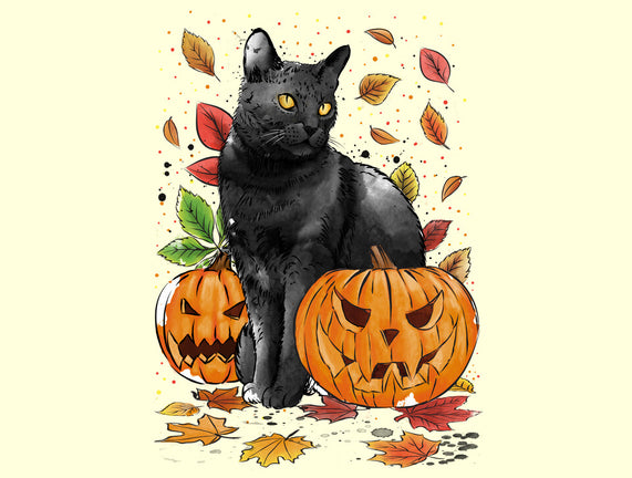 Cat Leaves and Pumpkins