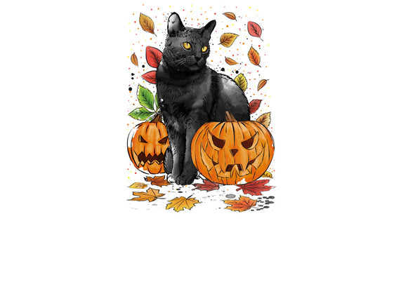 Cat Leaves and Pumpkins