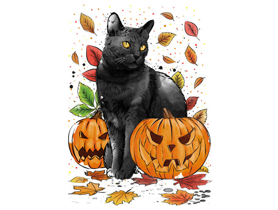 Cat Leaves and Pumpkins