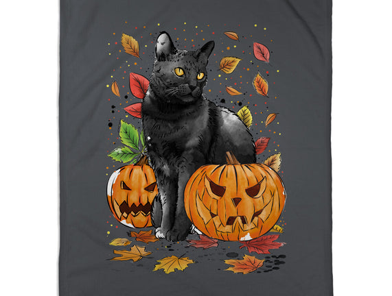 Cat Leaves and Pumpkins