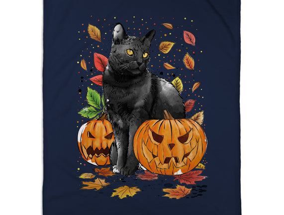 Cat Leaves and Pumpkins