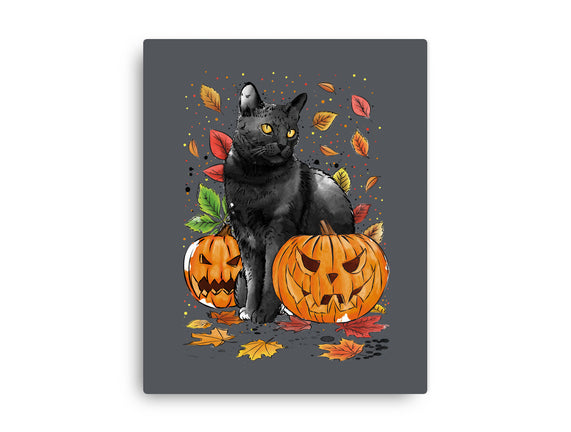 Cat Leaves and Pumpkins