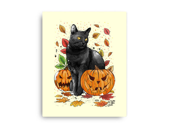 Cat Leaves and Pumpkins