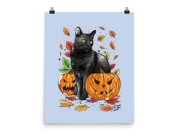 Cat Leaves and Pumpkins
