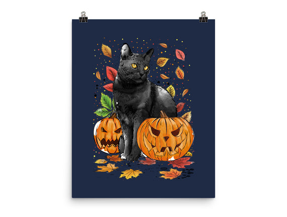 Cat Leaves and Pumpkins