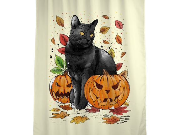 Cat Leaves and Pumpkins
