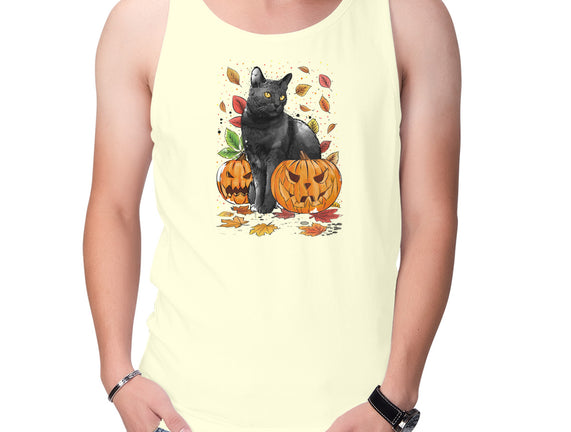 Cat Leaves and Pumpkins