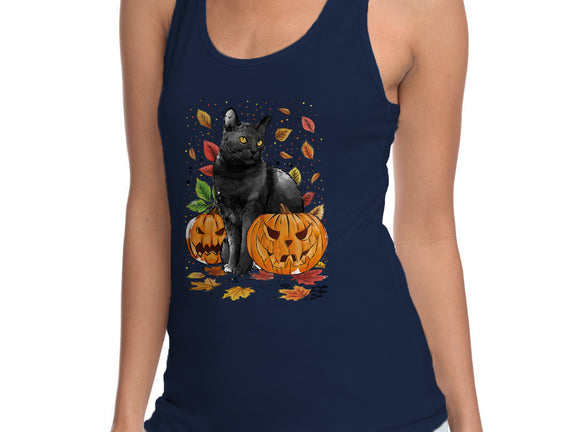 Cat Leaves and Pumpkins