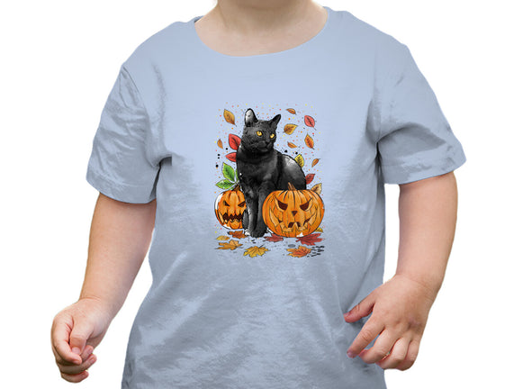 Cat Leaves and Pumpkins