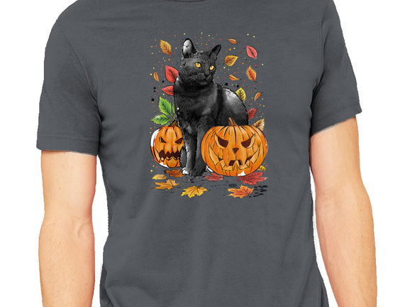 Cat Leaves and Pumpkins