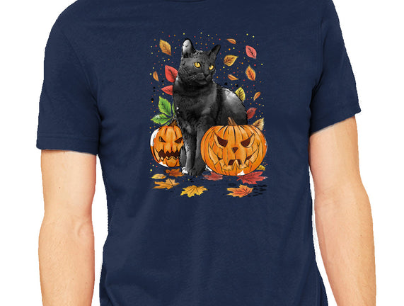 Cat Leaves and Pumpkins