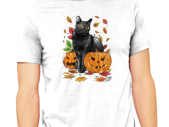 Cat Leaves and Pumpkins
