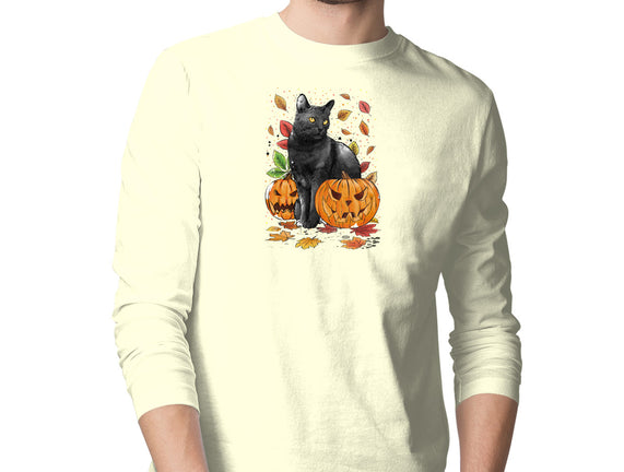 Cat Leaves and Pumpkins