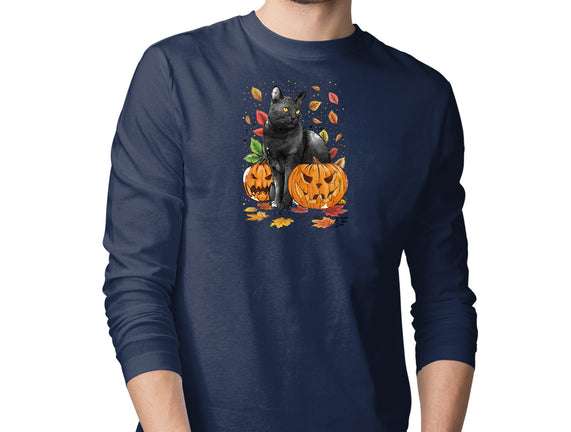 Cat Leaves and Pumpkins